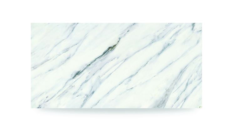 The image shows a white surface with flowing gray and subtle gold veining in a diagonal pattern, resembling a polished marble or quartz countertop.