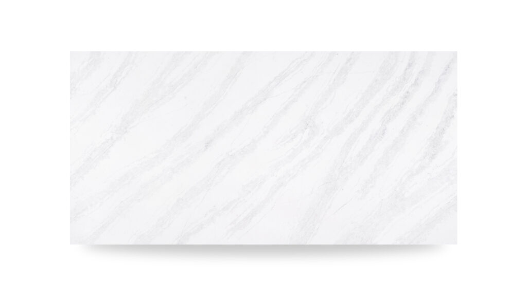 A white surface with subtle gray veining in a linear pattern, creating an elegant and modern marble-like appearance.