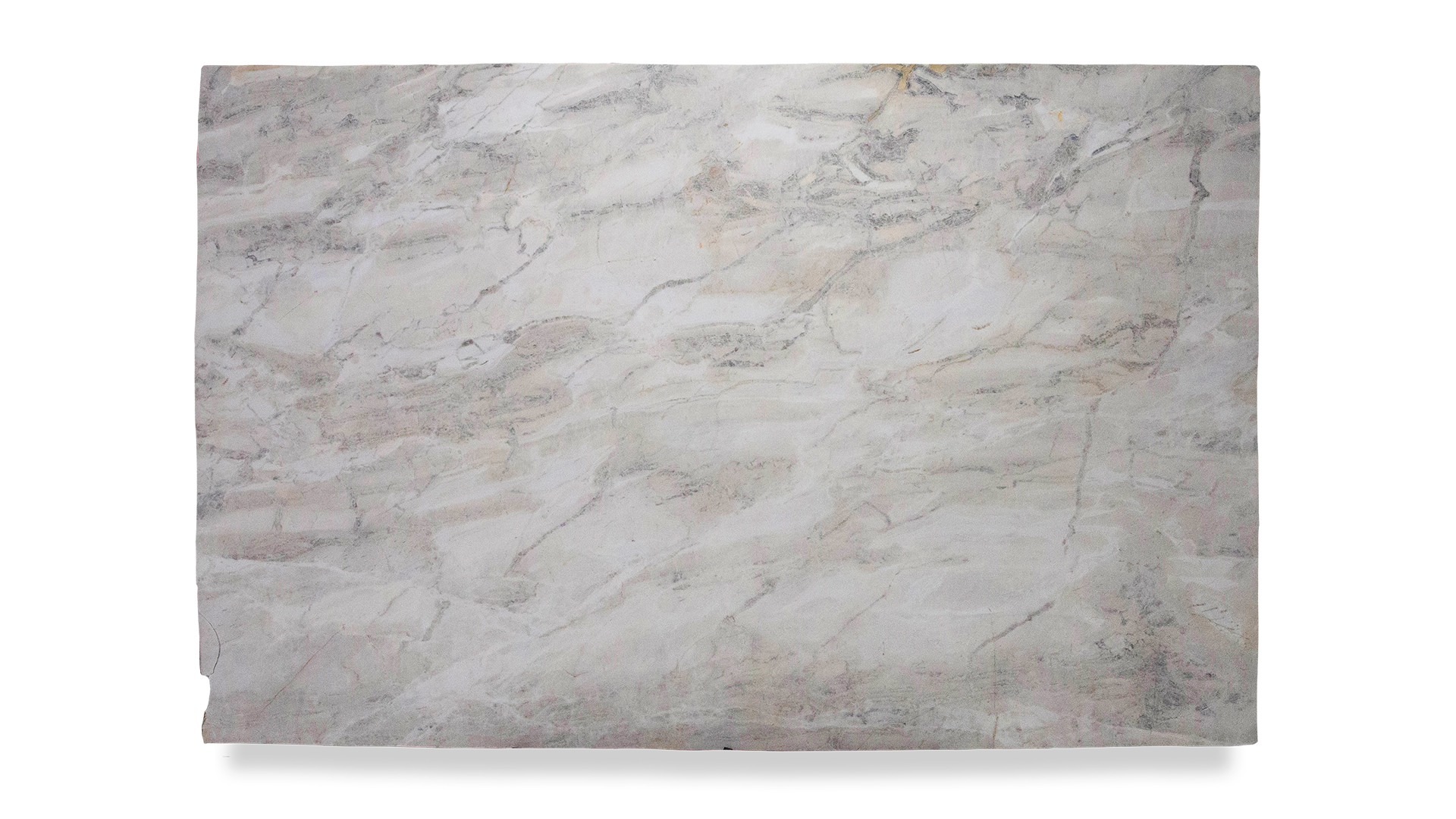 A single marble slab with a light gray and beige color palette, featuring subtle and delicate veining patterns throughout the surface.