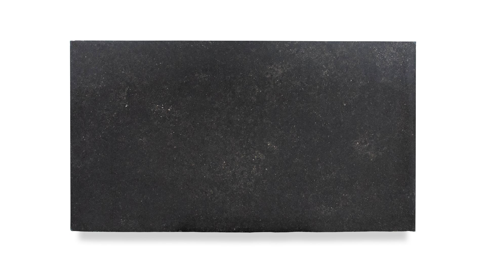 A slab of dark Belgian Blue limestone, characterized by its uniform deep blue-gray color with subtle, scattered light specks, giving it a sophisticated, smooth appearance.