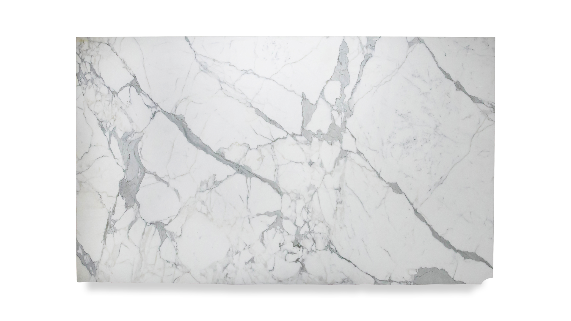 A slab of white marble with prominent, intricate grey veining, creating a classic and elegant pattern across the surface.