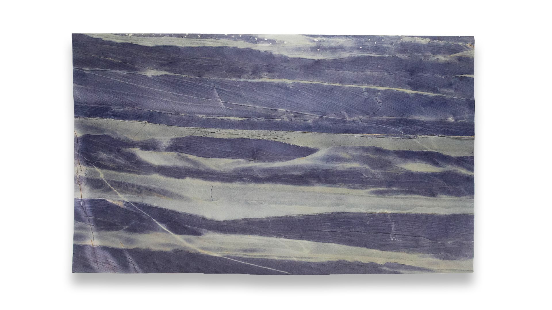 A slab of Azul Boquira Polished Quartzite showcasing rich, deep blue and grey hues with horizontal striations and subtle natural patterns.