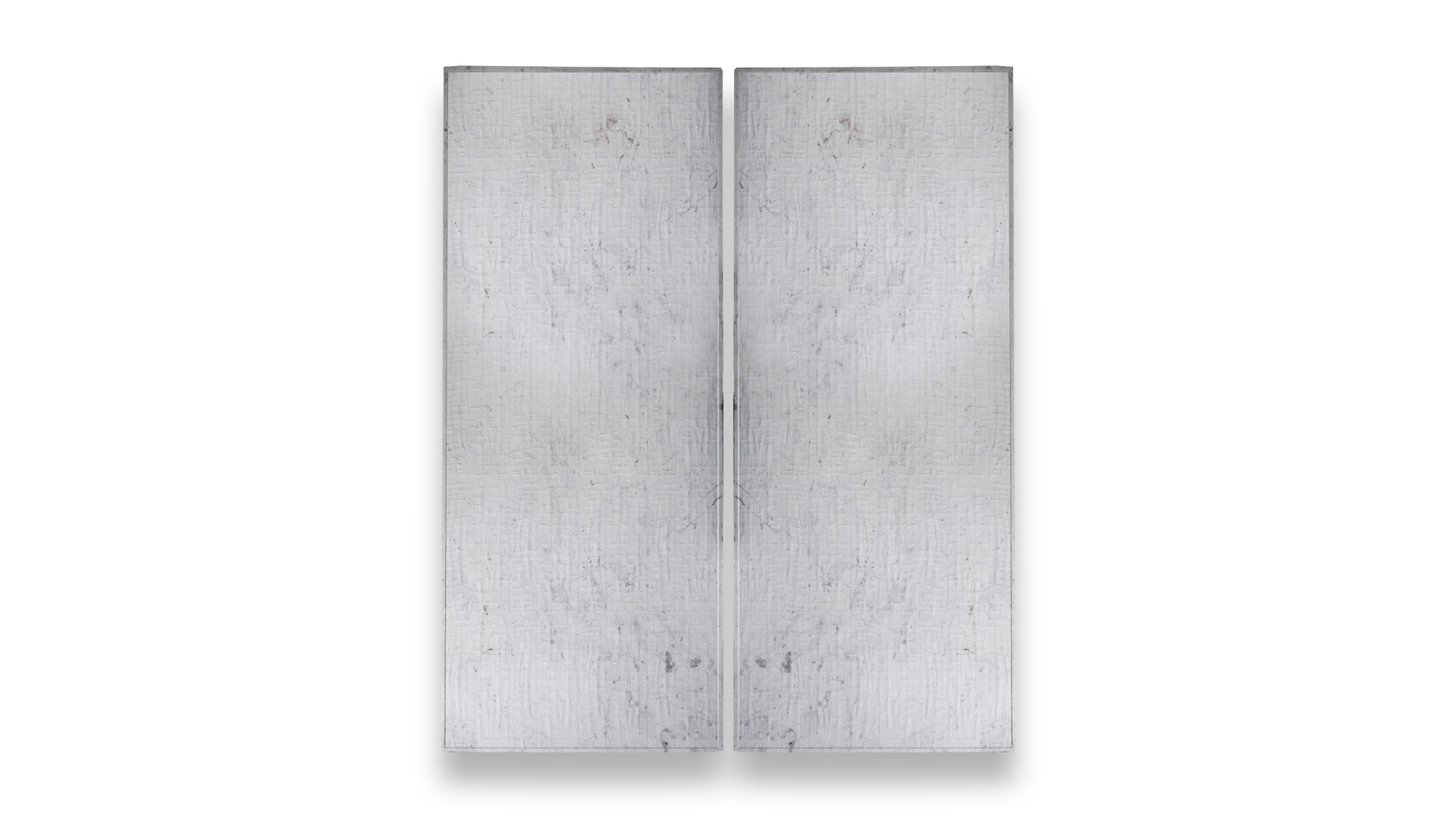 This image features a double-panel artwork with a symmetrical pattern resembling bamboo-finished marble, displaying textured white and gray hues.