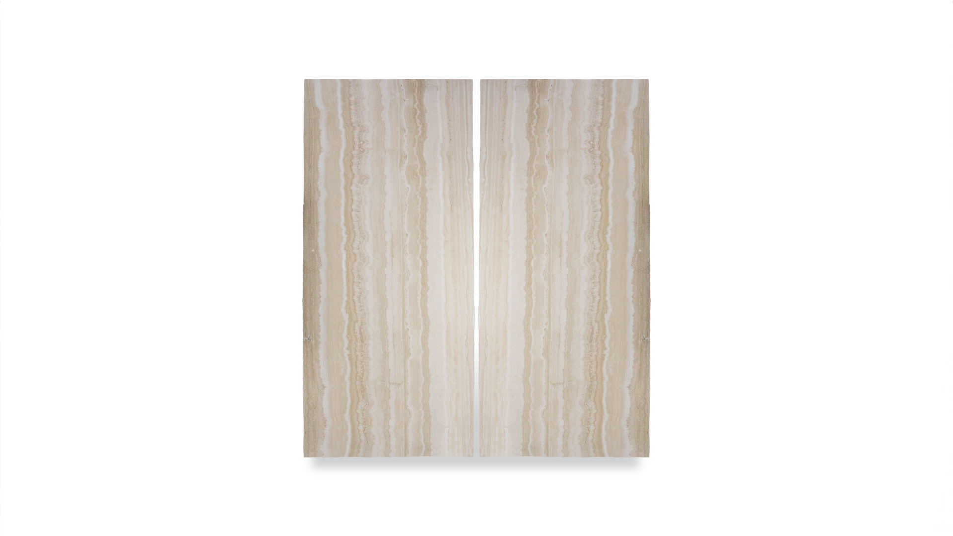 This image features a double-panel artwork with a symmetrical pattern resembling polished beige marble, displaying vertical, wavy lines.