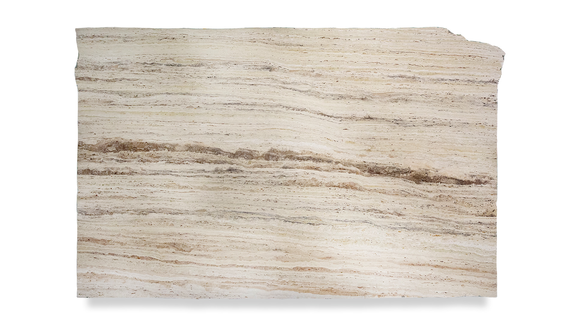 A single slab of Travertine Silverline, featuring horizontal layers of light beige and cream tones with natural brown striations.