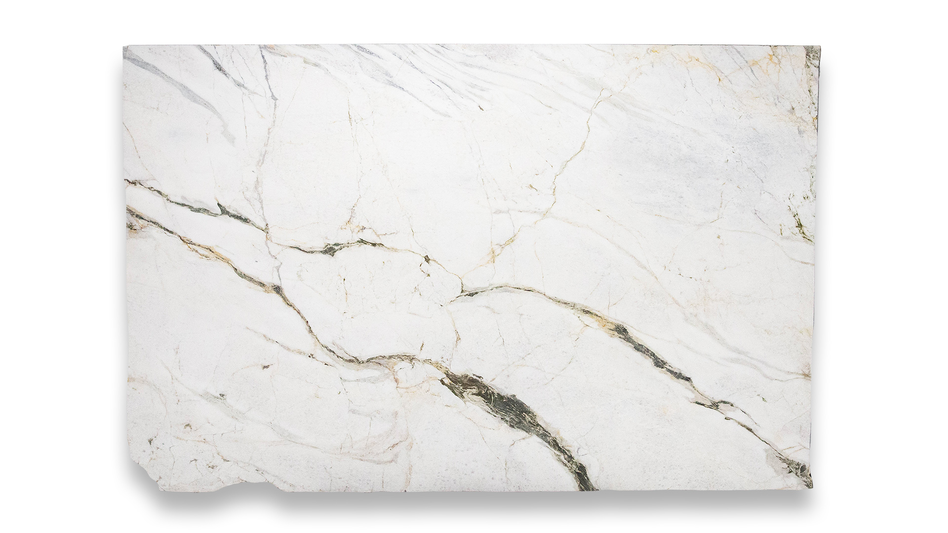 This image shows a slab of Bianco Mervaglia polished marble with a predominantly white surface and dark, intricate veining patterns throughout.