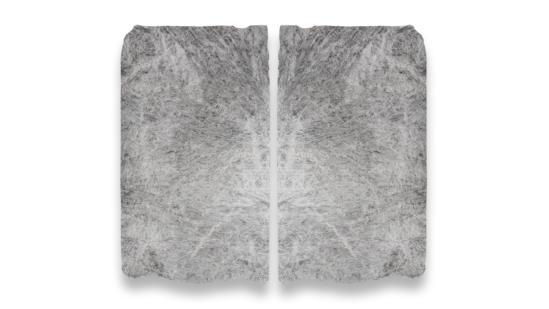 This image shows two Cristallo Smoke Polished quartzite slabs in a duo layout, featuring a detailed, intricate pattern with a mix of gray and white shades.