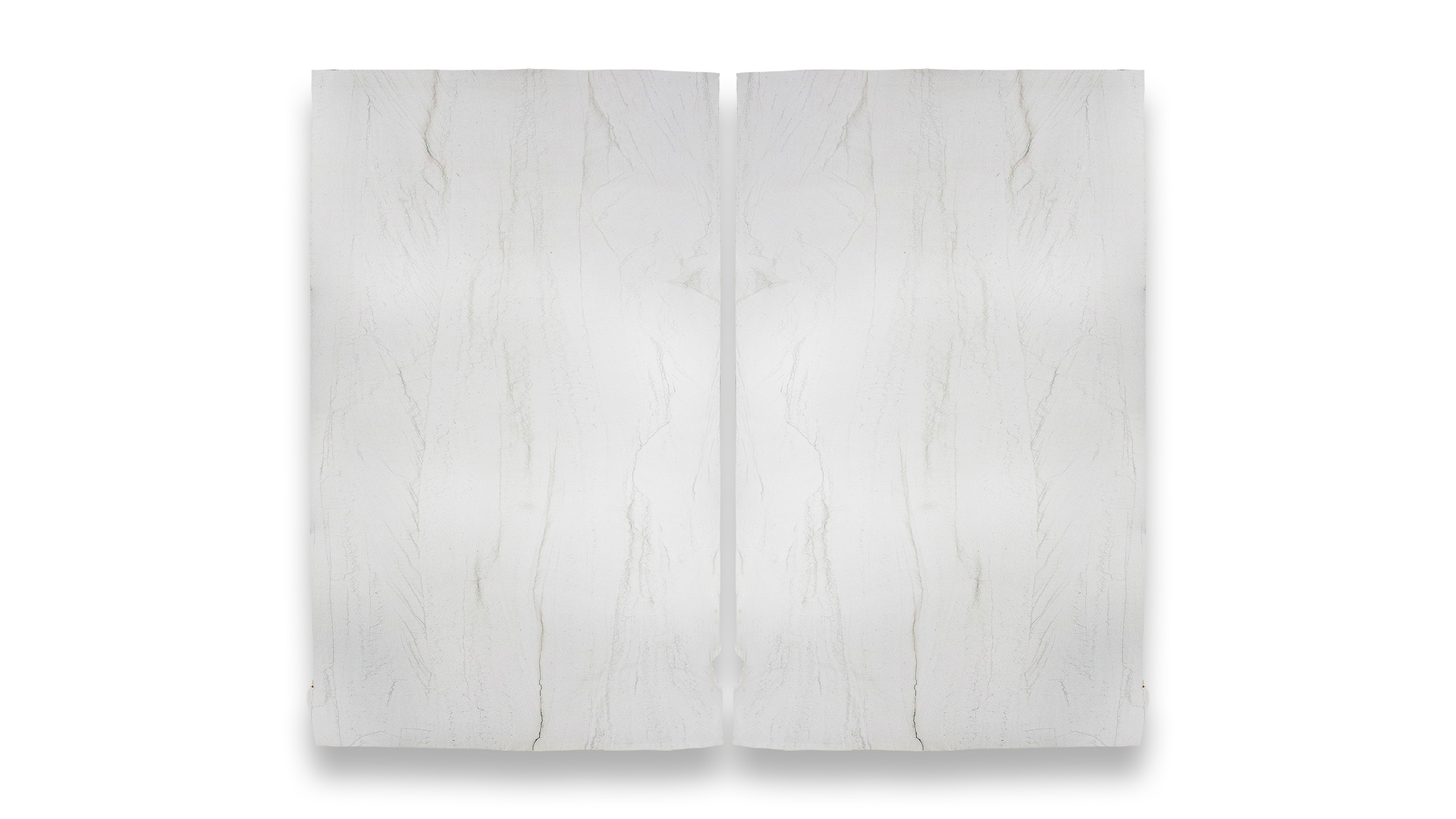 This image shows two Mont Blanc polished quartzite slabs in a duo layout, featuring a white background with subtle linear veining.