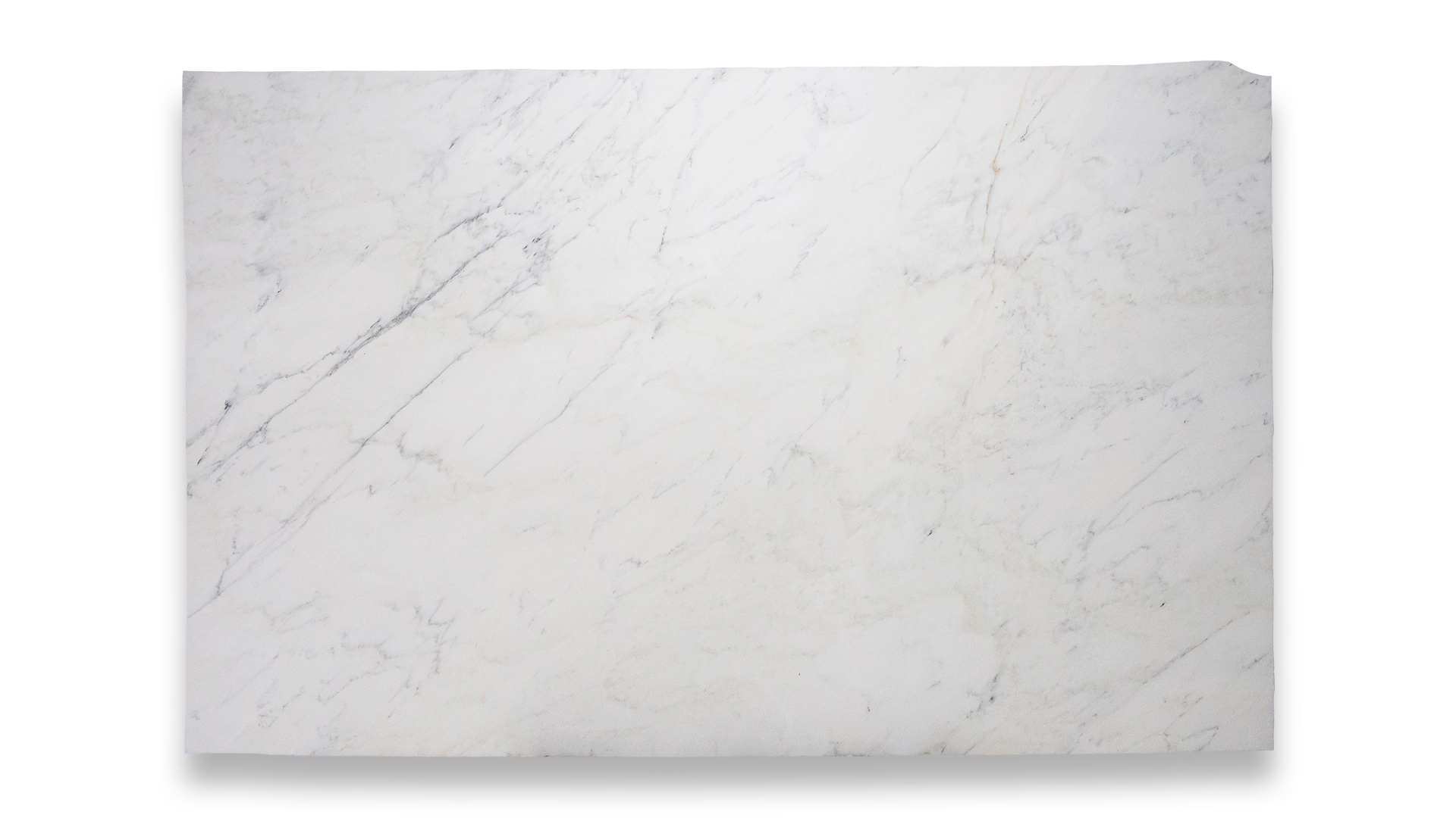 This image shows a Pacific White Honed marble slab with a predominantly white background and subtle grey veining spread across the surface.