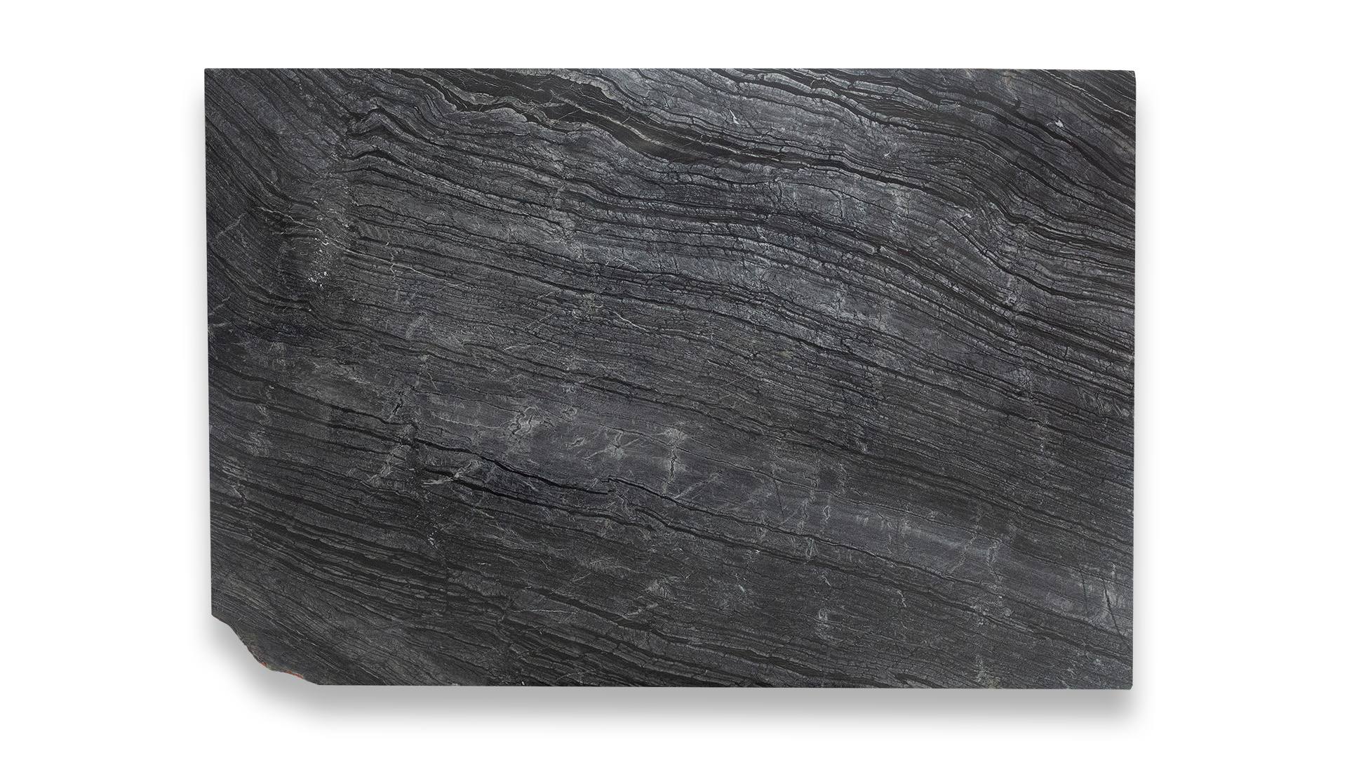 This image shows a Silver Wave Polished marble slab with dark gray and black wavy patterns, giving it a dynamic and elegant look.