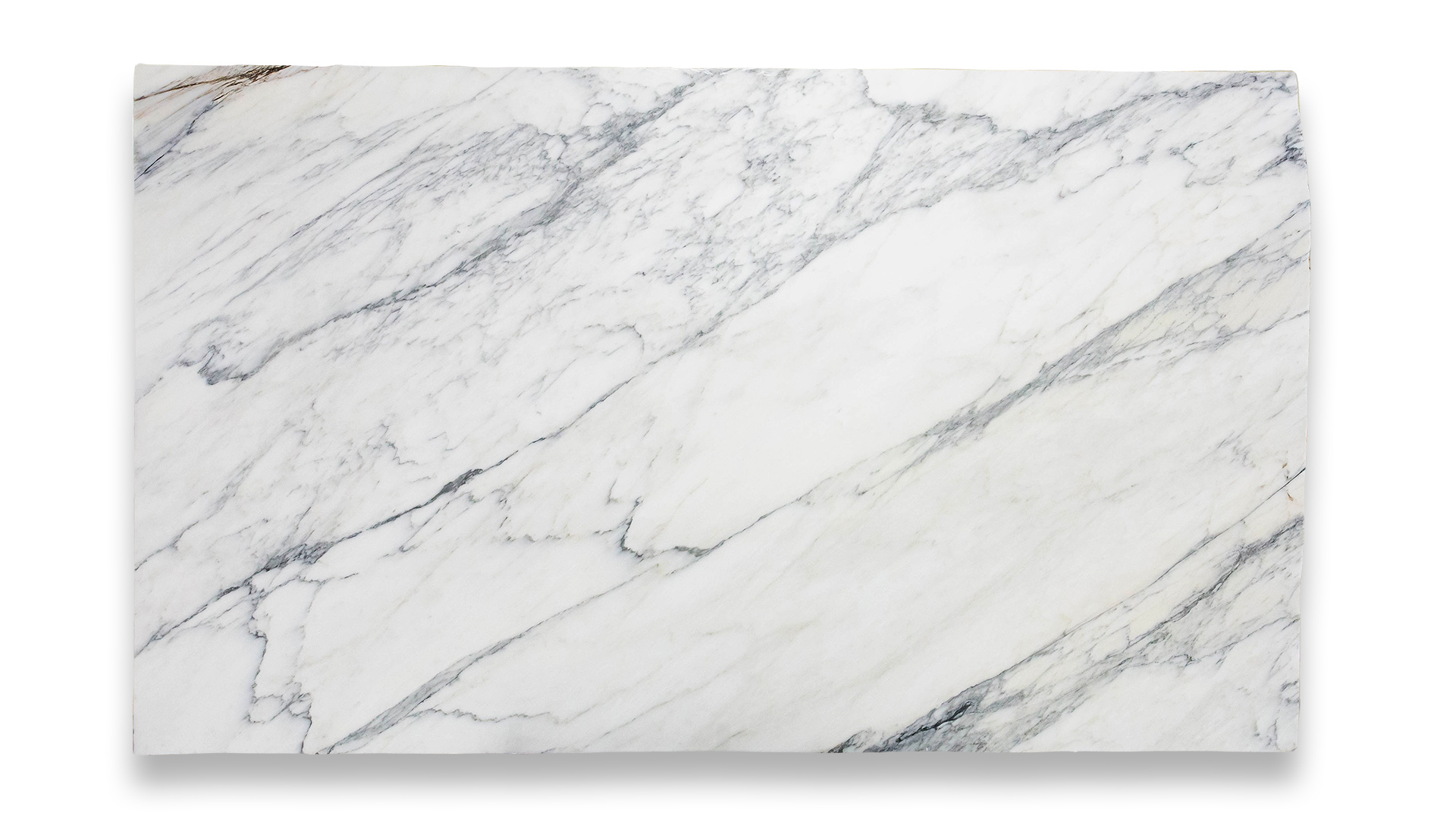 This image shows a Statuario Carrara Polished marble slab with a white background and distinct gray veining, creating an elegant look.