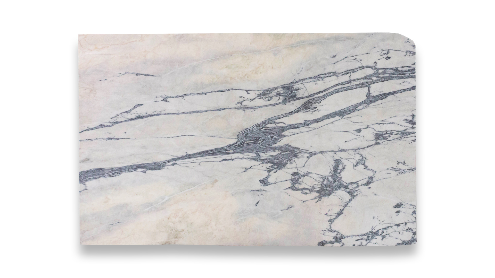 This image shows a Tiger Skin Dual Finish Polished/Honed marble slab with a white background and dramatic dark gray veining.