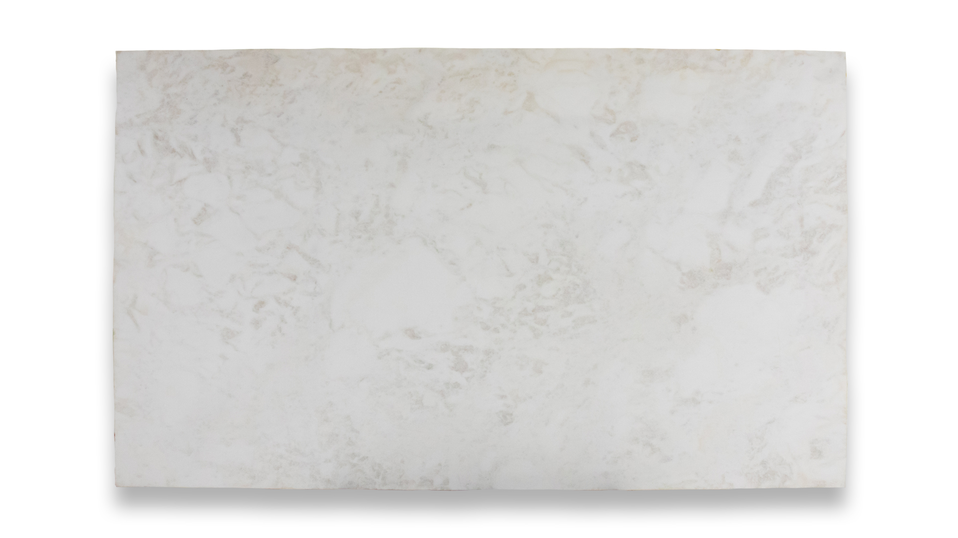 A single slab of White Rhino Leathered Marble with a smooth, white surface and subtle beige and grey veining patterns throughout.