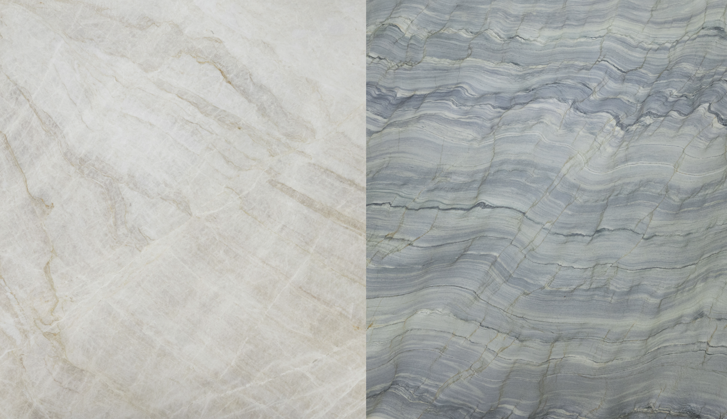 True Quartzite vs Quartzitic Material Comparison True quartzite and quartzitic material comparison at The Slab Studio showroom in Santa Ana, California