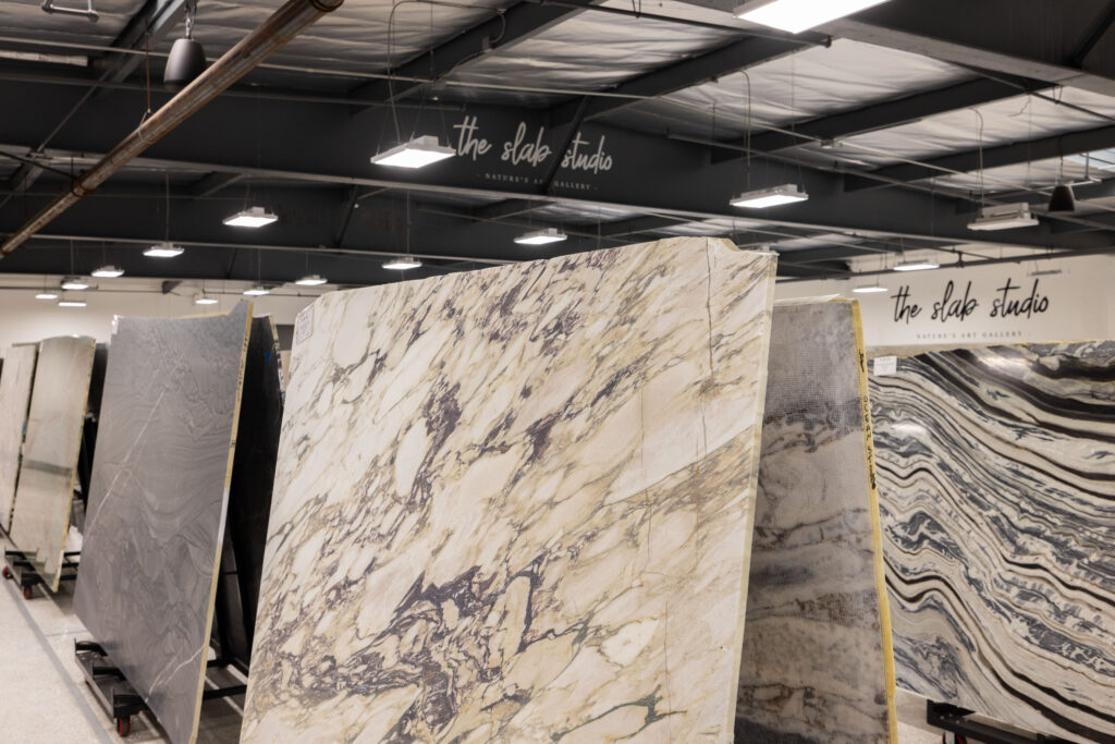 Natural stone slab selection at The Slab Studio in Santa Ana