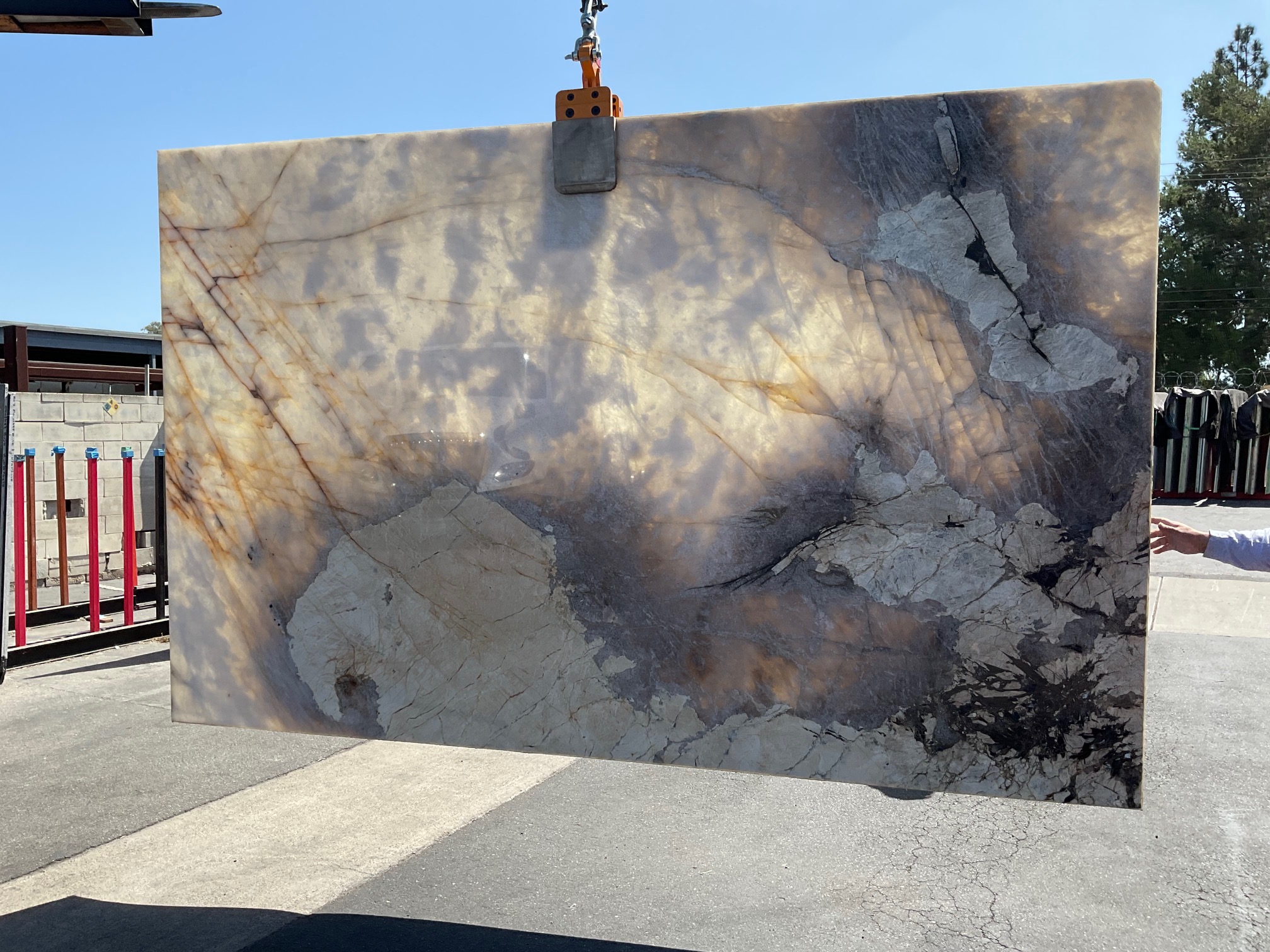 Patagonia Quartzite Crystal Slab | The Slab Studio Santa Ana Patagonia Quartzite slab at The Slab Studio in Santa Ana featuring natural quartz crystal, dramatic veining, and translucent backlighting potential.