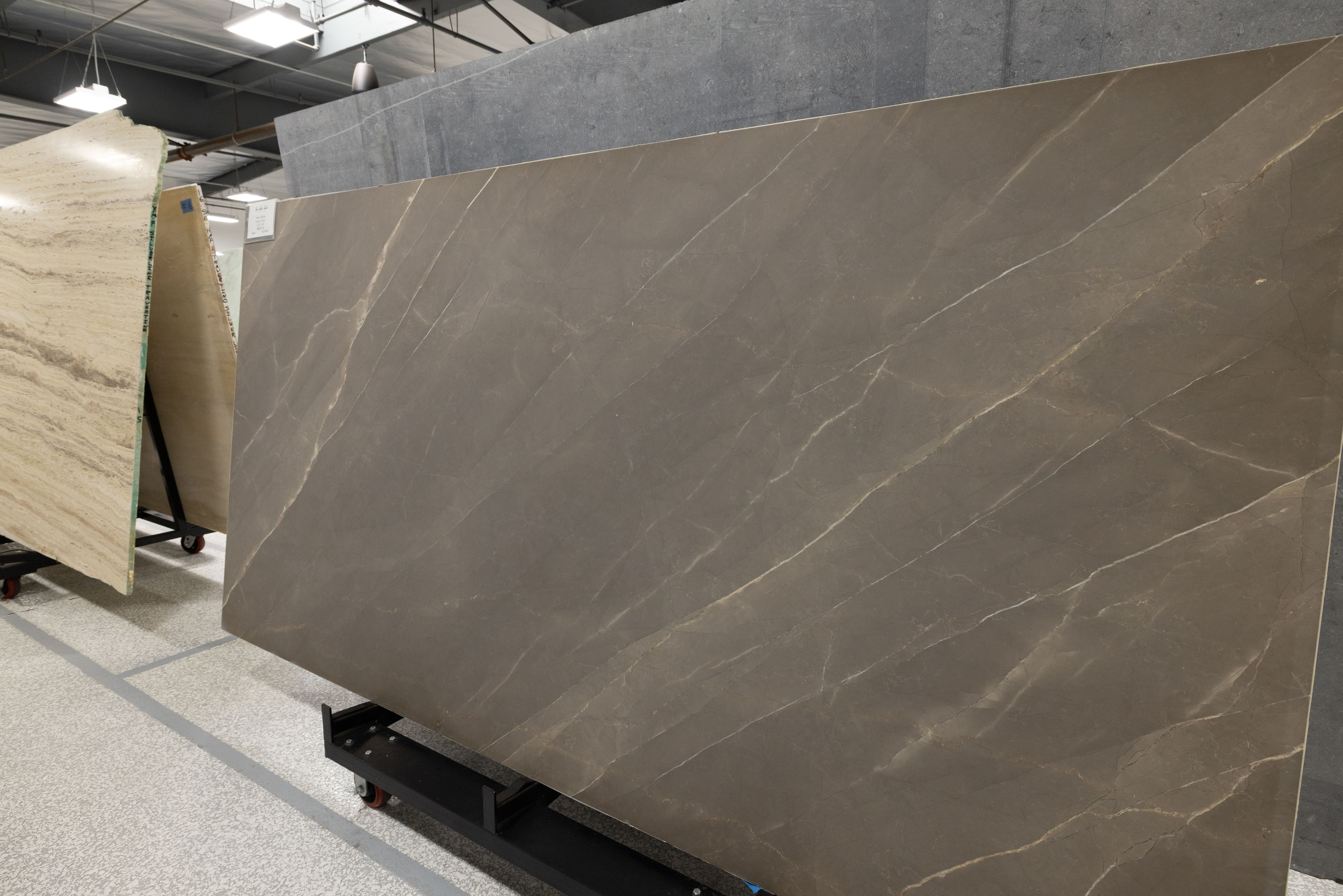 Dramatic marble veining detail for book-matched pool feature