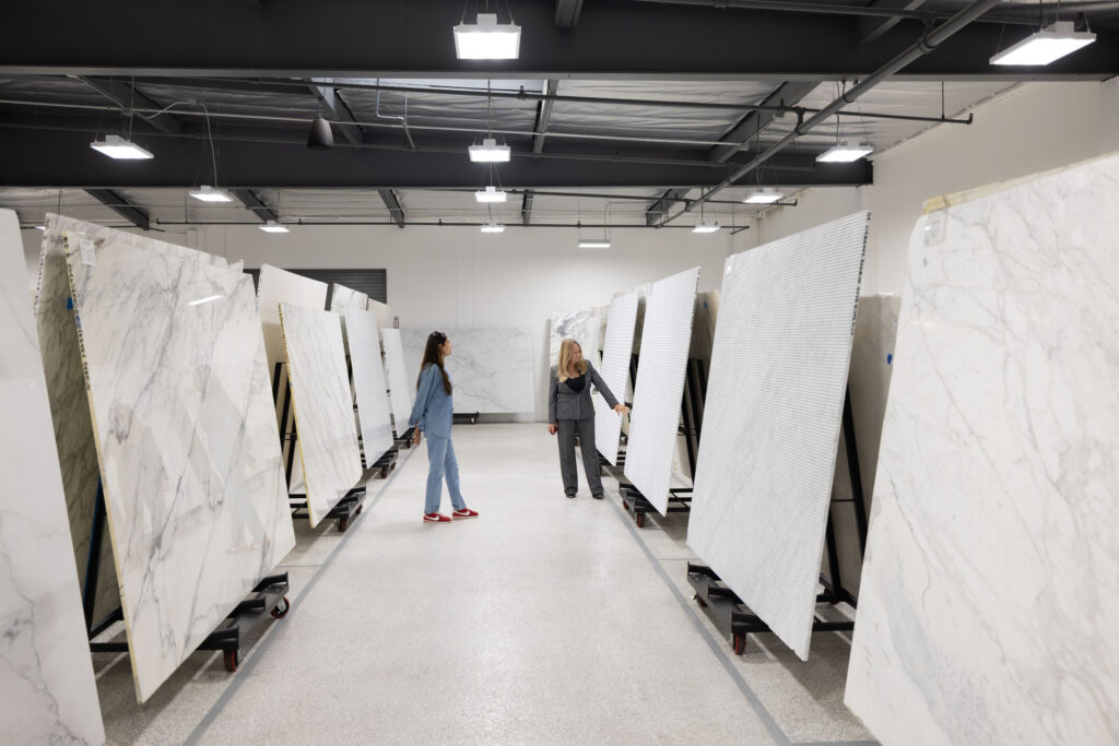 Trade professional visiting The Slab Studio warehouse in Santa Ana