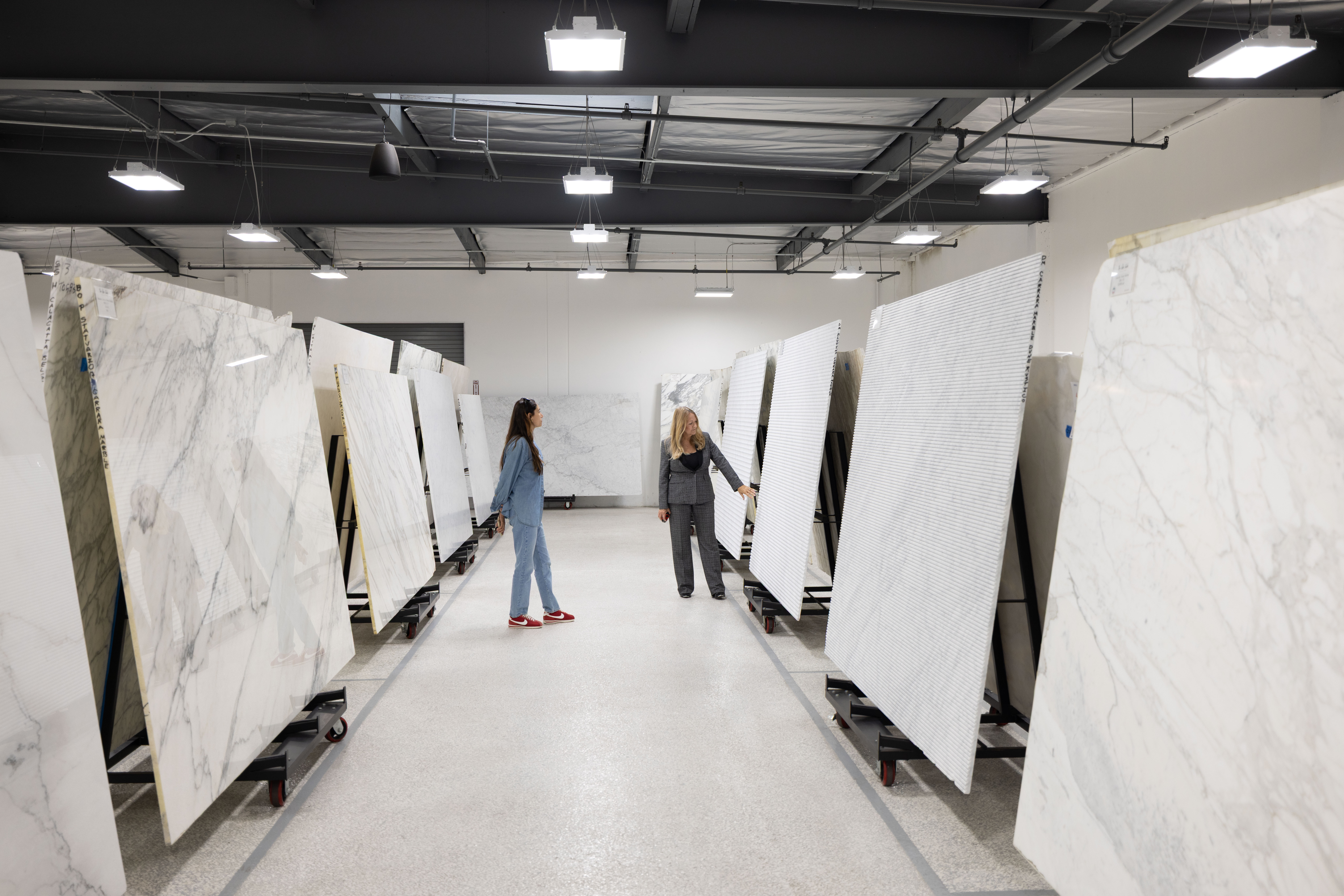 Trade professional visiting The Slab Studio warehouse in Santa Ana